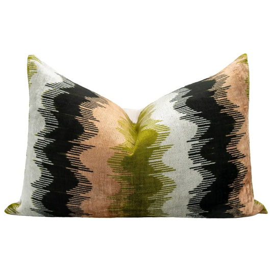 16x24 in Earthy Wave Pattern Throw Pillow Modern Beige Green Black & White Cushion for Versatile Home Décor Down