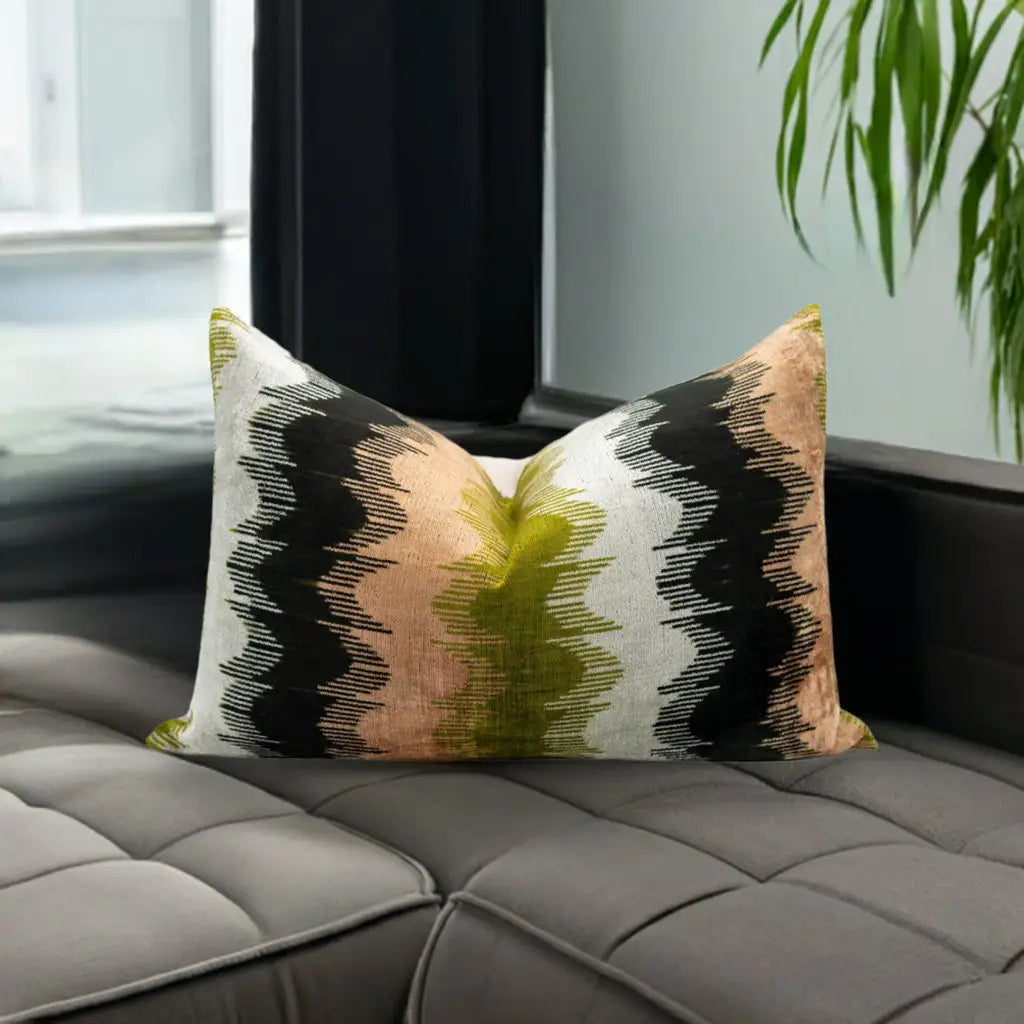 16x24 in Earthy Wave Pattern Throw Pillow Modern Beige Green Black & White Cushion for Versatile Home Décor Down