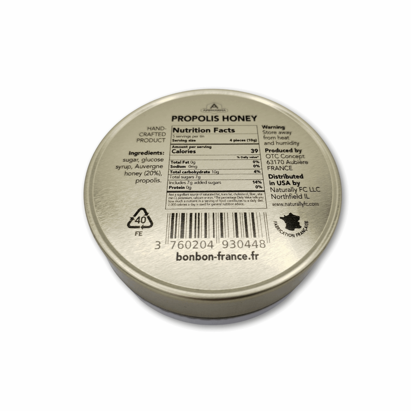 Honey Propolis - French Gourmet Natural Candy Tin - Apipharma - Bonbon USA France