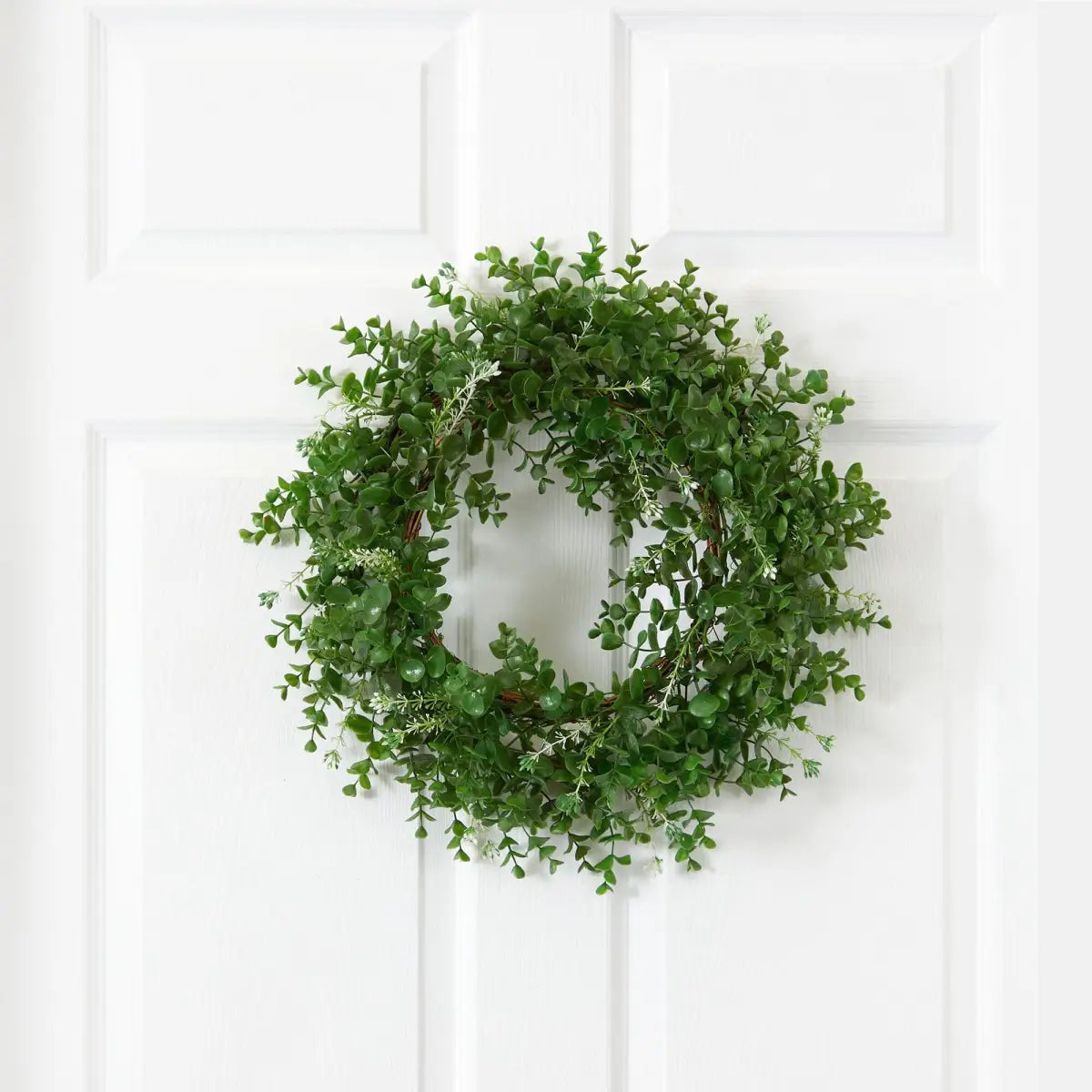 18” Eucalyptus Double Ring Wreath w/Twig Base - Nearly Natural