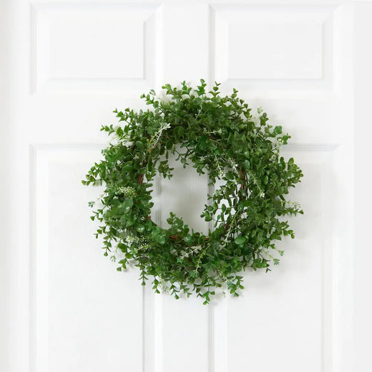 18” Eucalyptus Double Ring Wreath w/Twig Base - Nearly Natural
