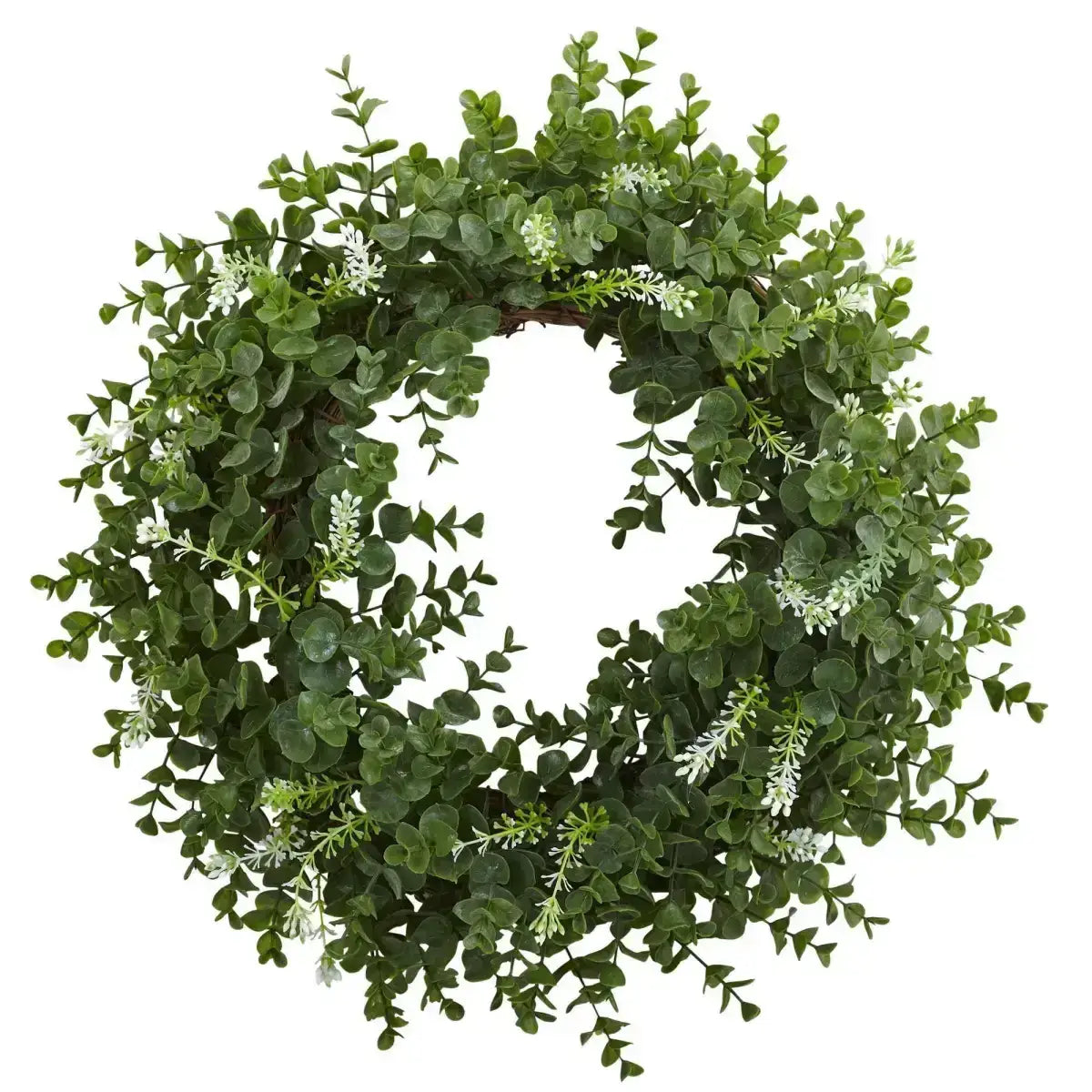 18” Eucalyptus Double Ring Wreath w/Twig Base - Nearly Natural