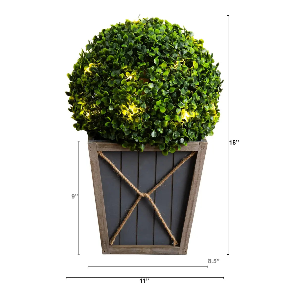 18” UV Resistant Artificial Boxwood Ball Topiary with LED Lights in Decorative Planter (Indoor/Outdoor) - Nearly Natural
