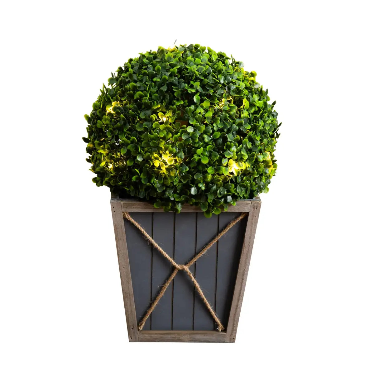 18” UV Resistant Artificial Boxwood Ball Topiary with LED Lights in Decorative Planter (Indoor/Outdoor) - Nearly Natural