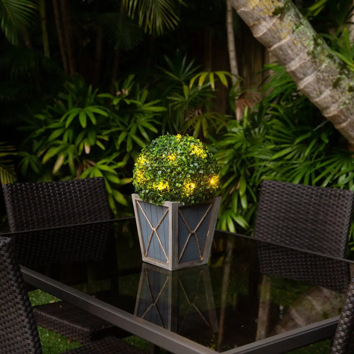 18” UV Resistant Artificial Boxwood Ball Topiary with LED Lights in Decorative Planter (Indoor/Outdoor) - Nearly Natural