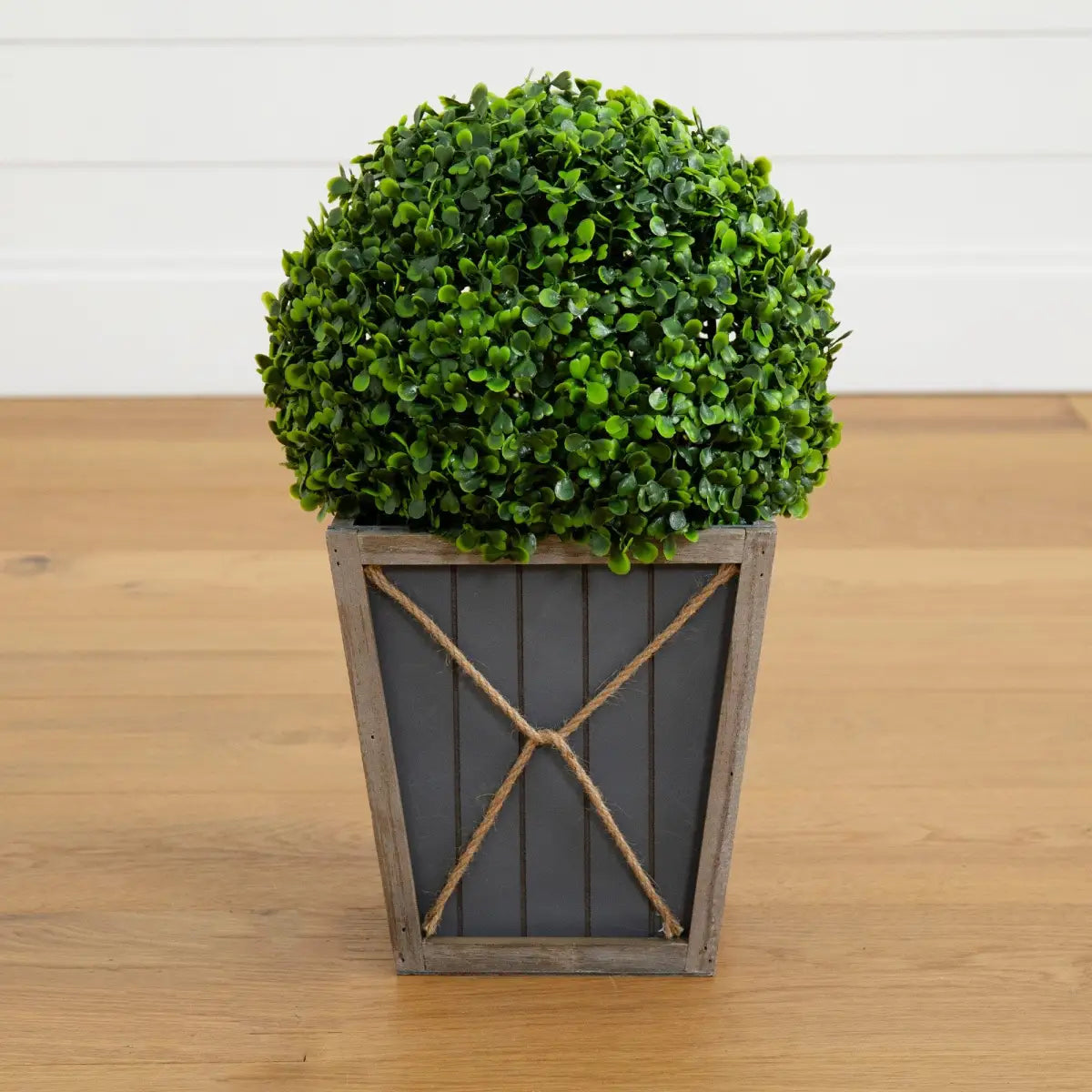 18” UV Resistant Artificial Boxwood Ball Topiary with LED Lights in Decorative Planter (Indoor/Outdoor) - Nearly Natural