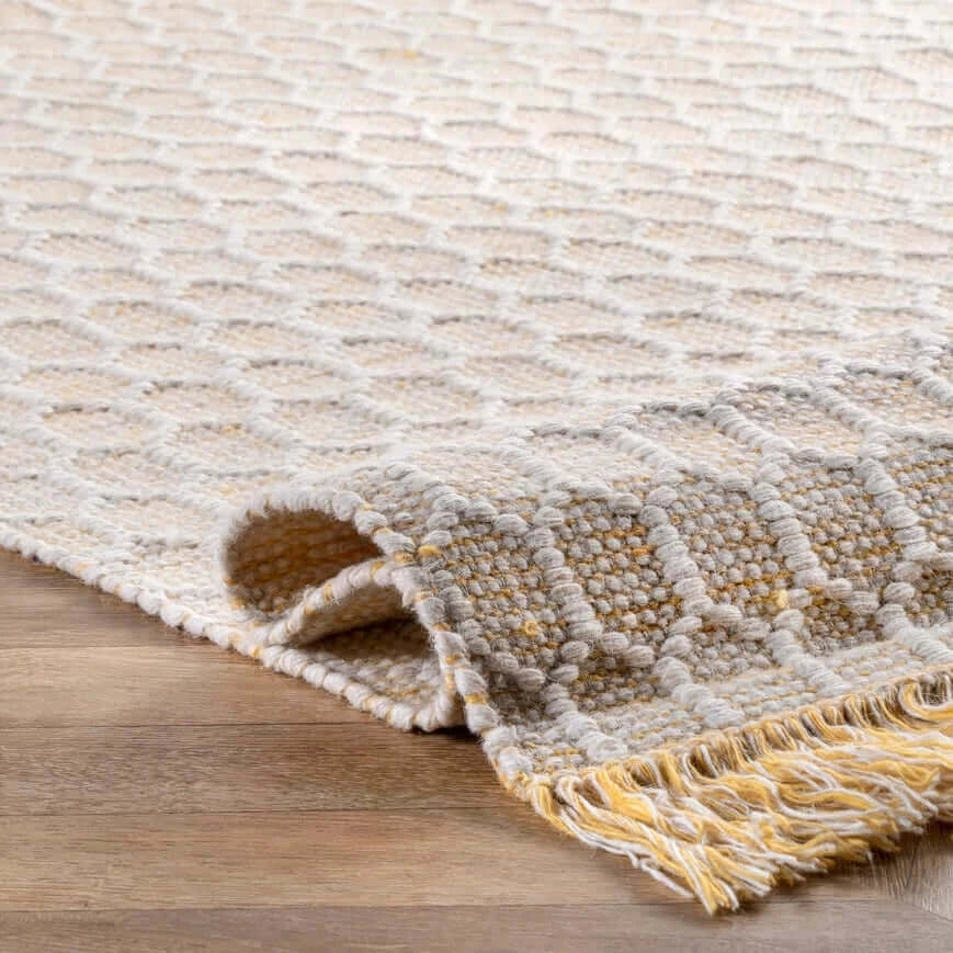 Yellow Honeycomb Area Rug with Tassels