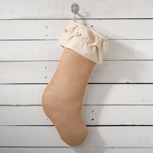 Natural Cotton Jute Ruffle Christmas Stocking