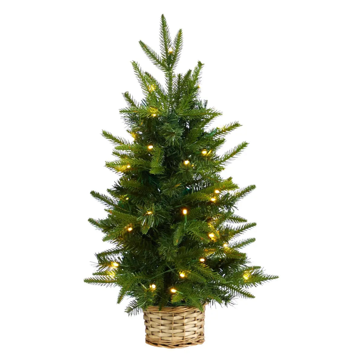 2’ Artificial Christmas Tree with 35 Clear LED Lights in Decorative Basket - Green - Nearly Natural