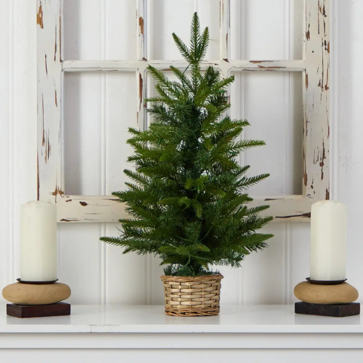 2’ Artificial Christmas Tree with 35 Clear LED Lights in Decorative Basket - Green - Nearly Natural