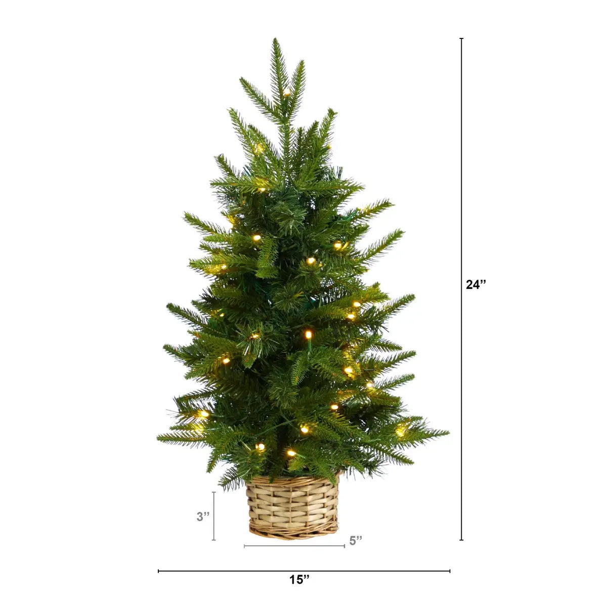 2’ Artificial Christmas Tree with 35 Clear LED Lights in Decorative Basket - Green - Nearly Natural