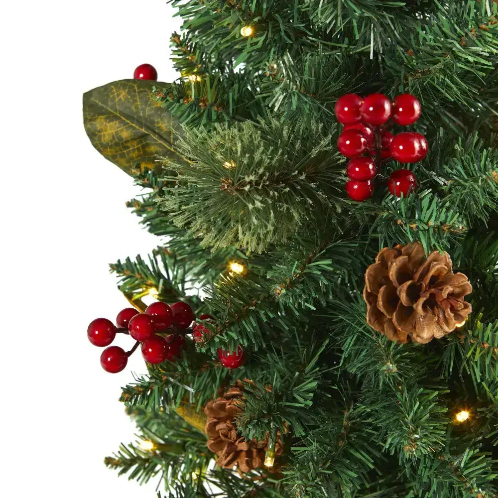 2’ Pine Pinecone and Berries Artificial Christmas Tree with 35 LED Lights and 86 Bendable Branches - Green - Nearly