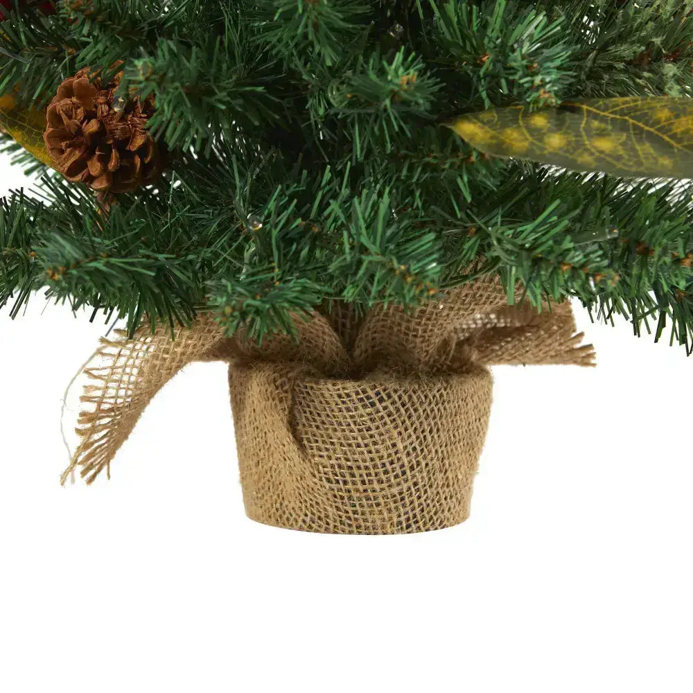 2’ Pine Pinecone and Berries Artificial Christmas Tree with 35 LED Lights and 86 Bendable Branches - Green - Nearly