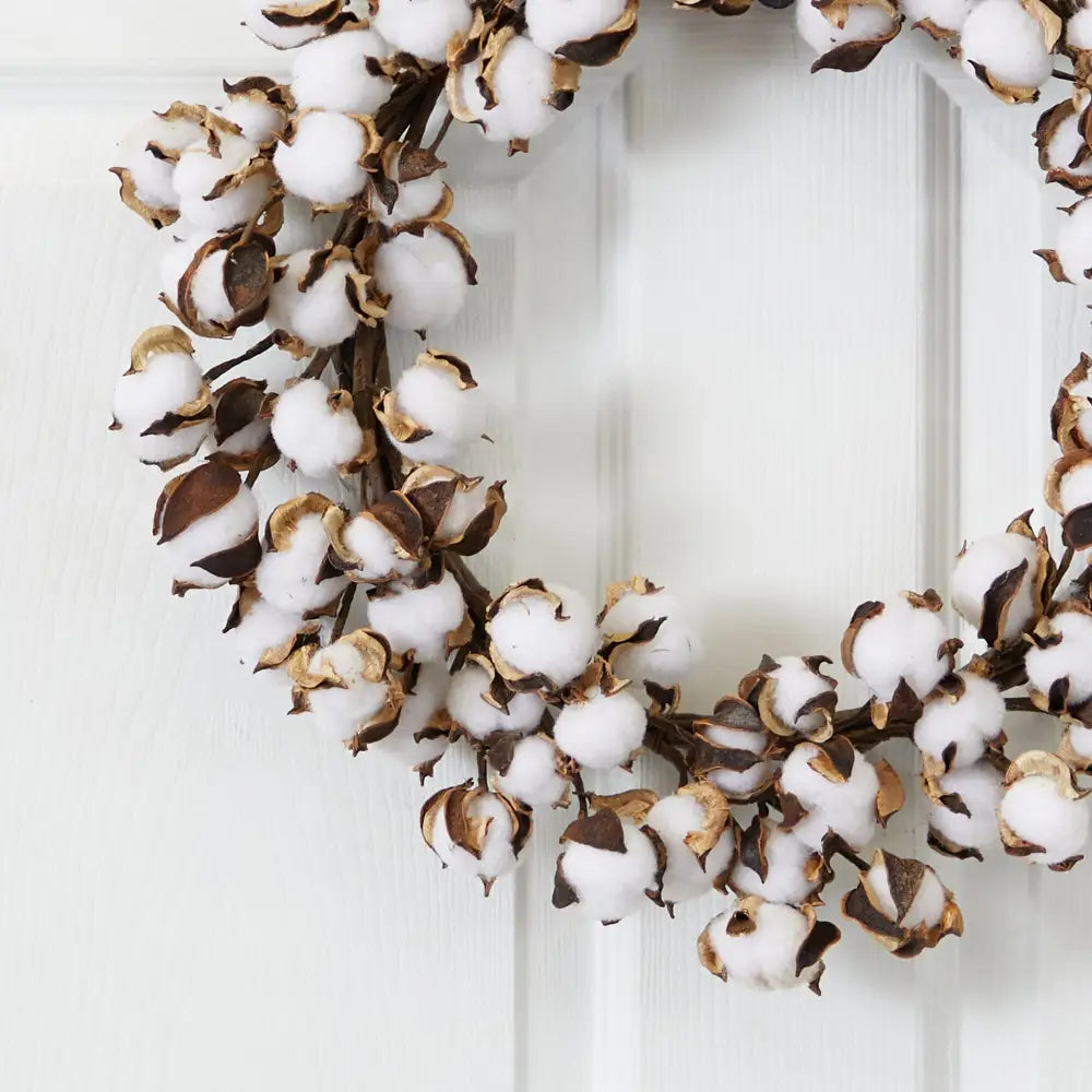 20” Cotton Ball Wreath - Nearly Natural