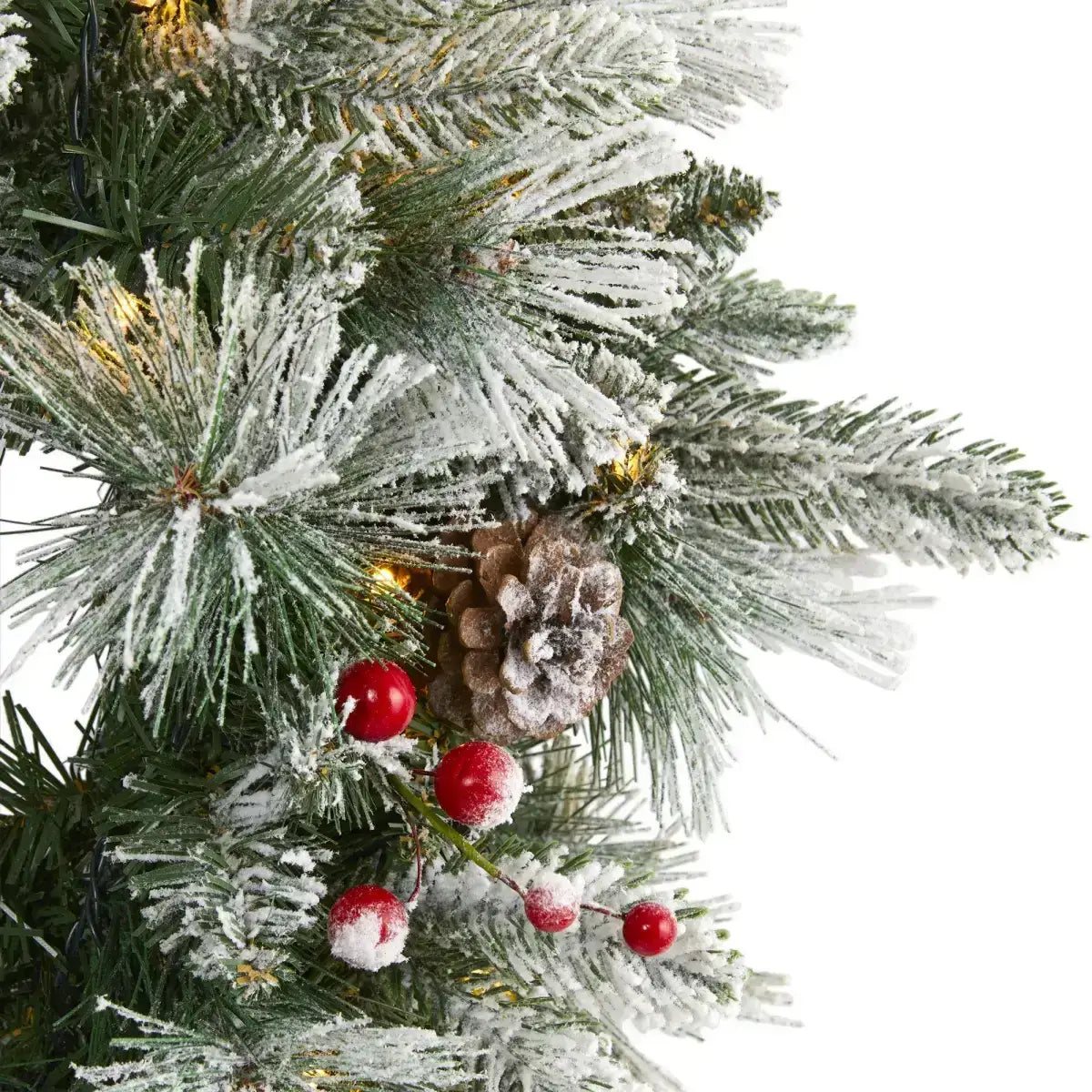 20” Flocked Mixed Pine Artificial Christmas Wreath with 50 LED Lights Pine Cones and Berries - Nearly Natural
