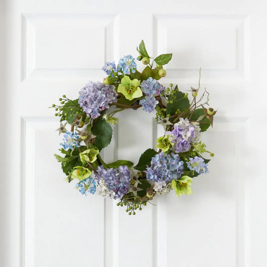 20’’ Hydrangea Wreath - Blue - Nearly Natural