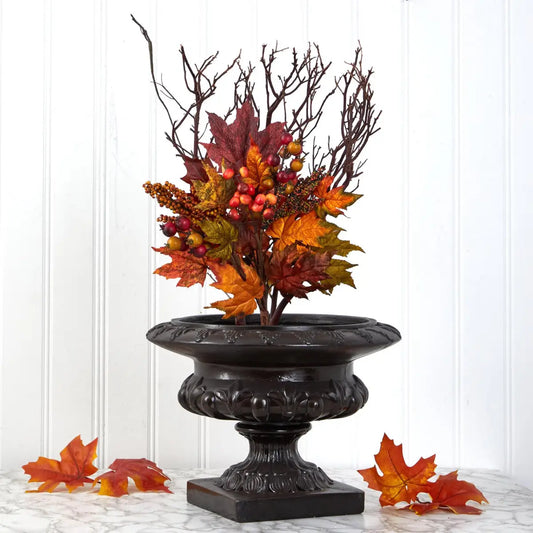 20” Maple Leaf and Berries Artificial Flower Bouquet (Set of 3) - Nearly Natural