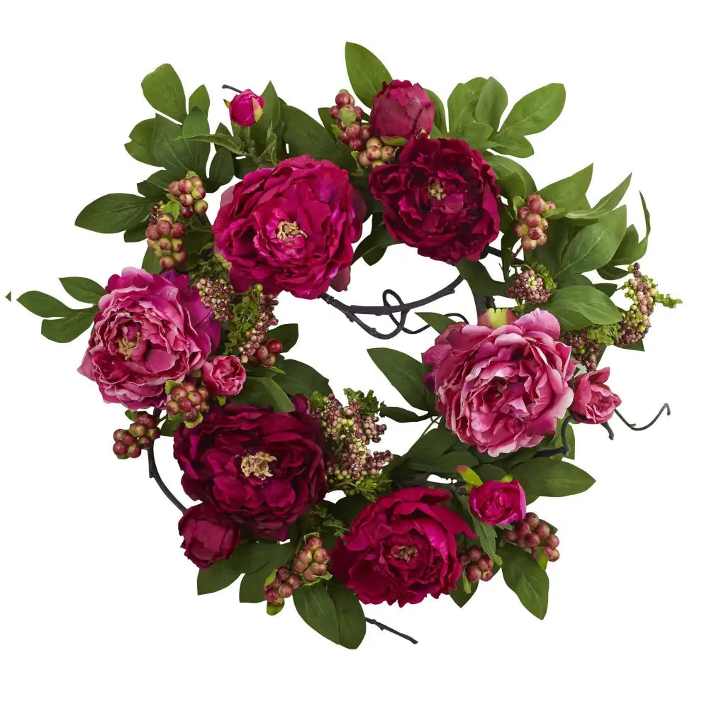 20’’ Peony & Berry Wreath - Nearly Natural