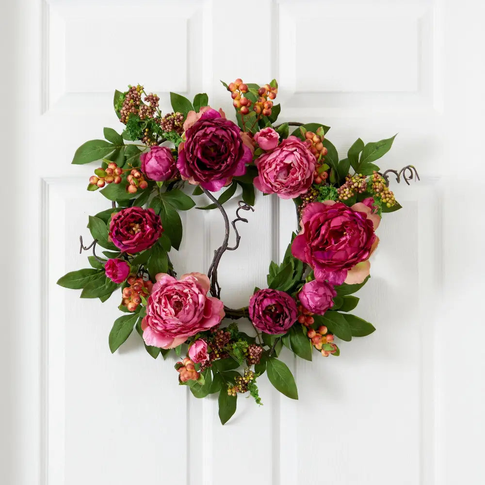 20’’ Peony & Berry Wreath - Nearly Natural