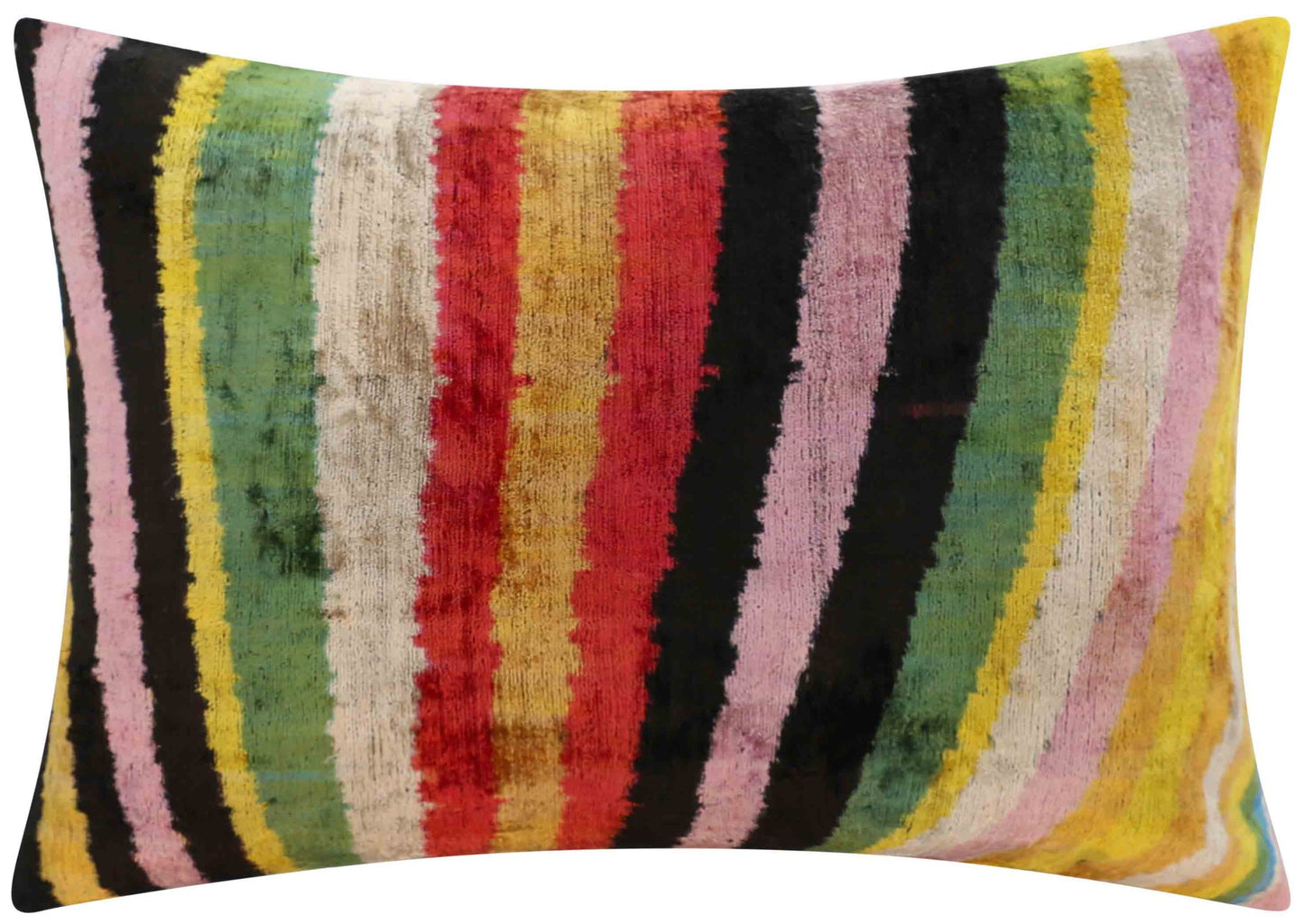 Almohada de terciopelo de seda a rayas multicolor hecha a mano: 16 x 24, cojín de lujo con relleno de plumas