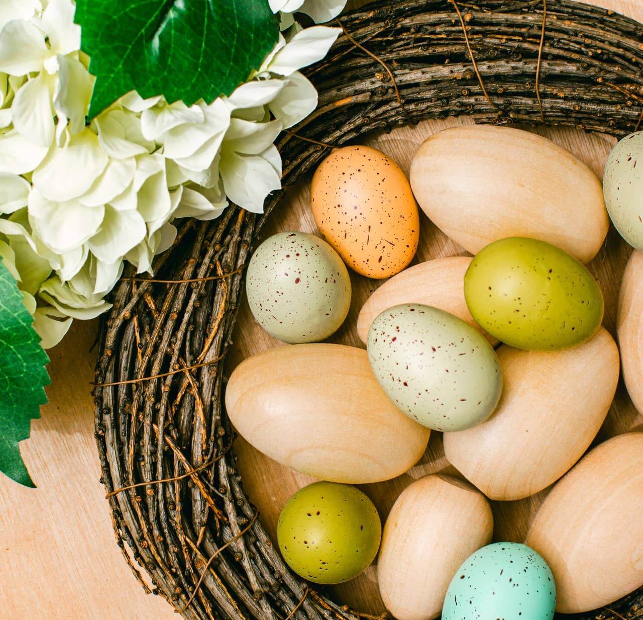 Wooden Eggs in Nest