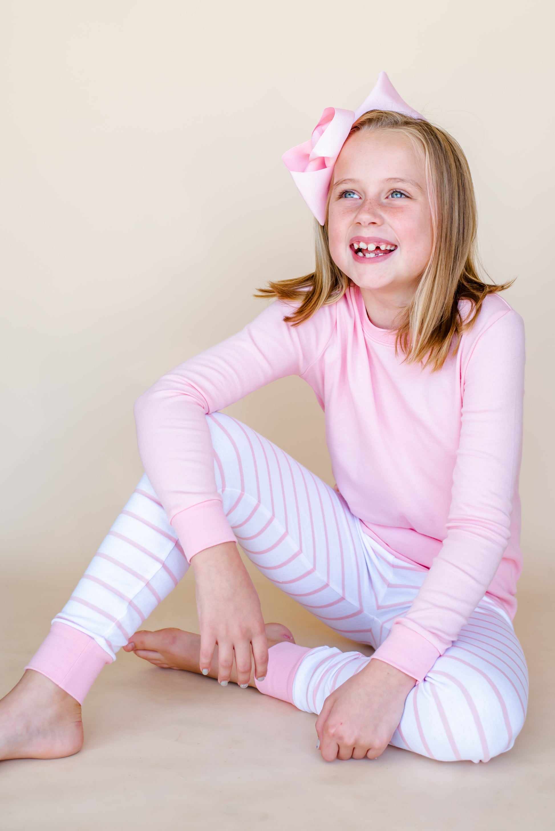 Valentine’s Striped Kids Pajamas - Blossom Pink & White Small Stripe / 6M - ARB Blanks