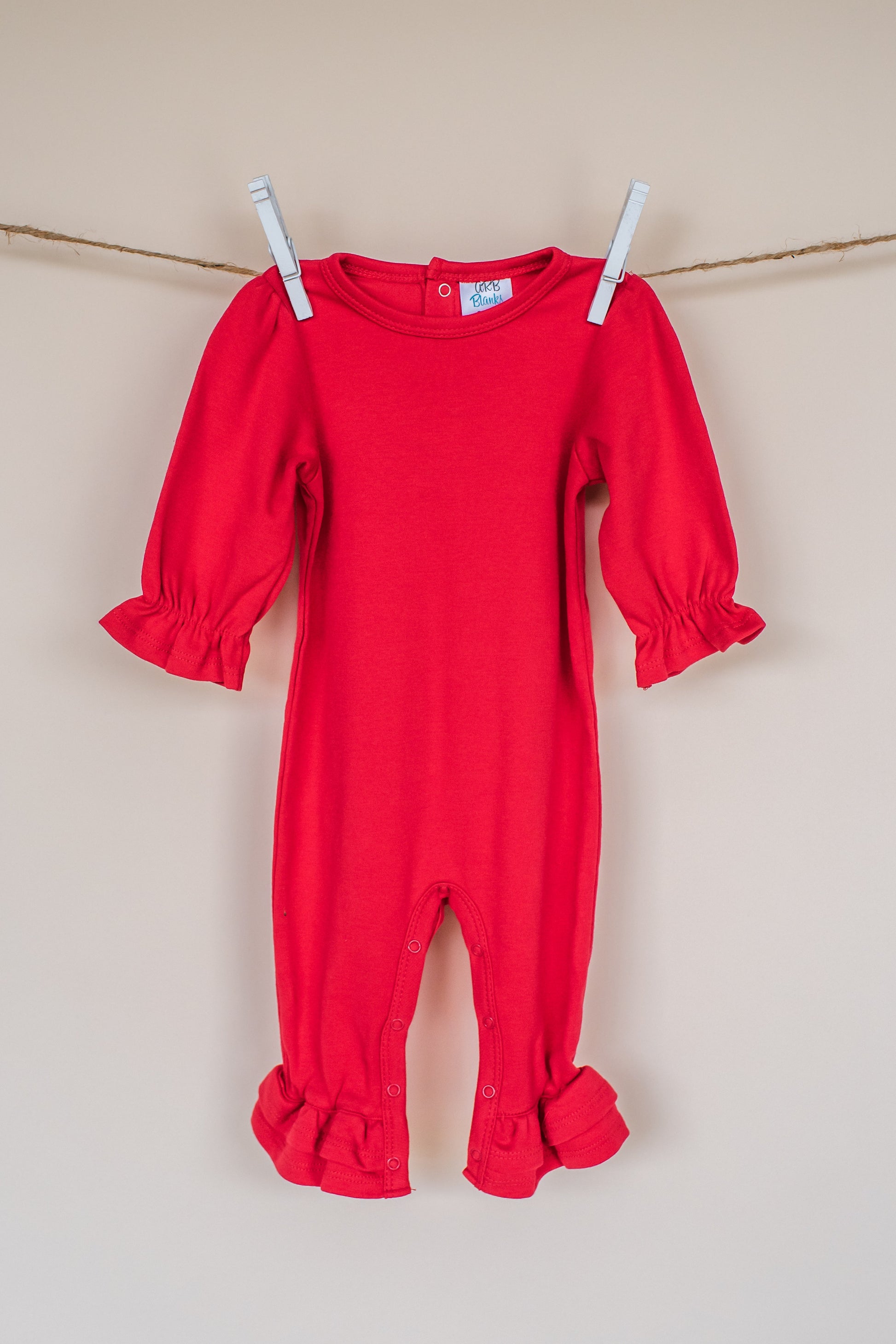 Girl’s Long Sleeve Ruffle Rompers - Red / 3-6 Month - ARB Blanks
