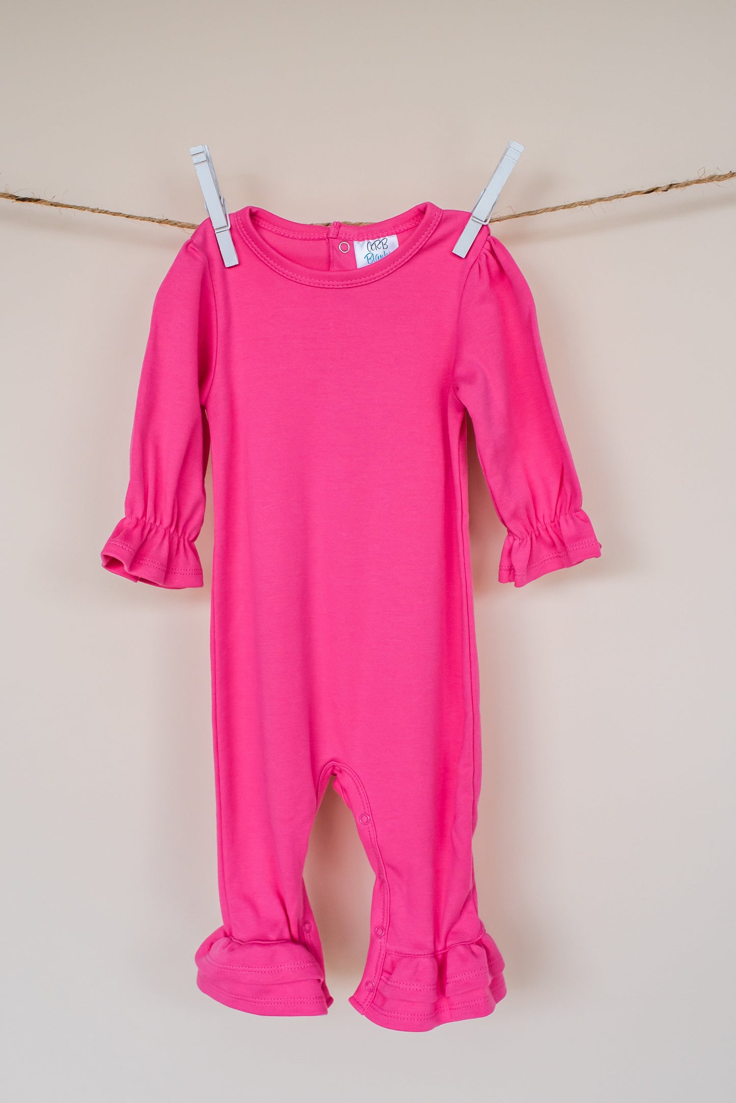 Girl’s Long Sleeve Ruffle Rompers - Hot Pink / 3-6 Month - ARB Blanks