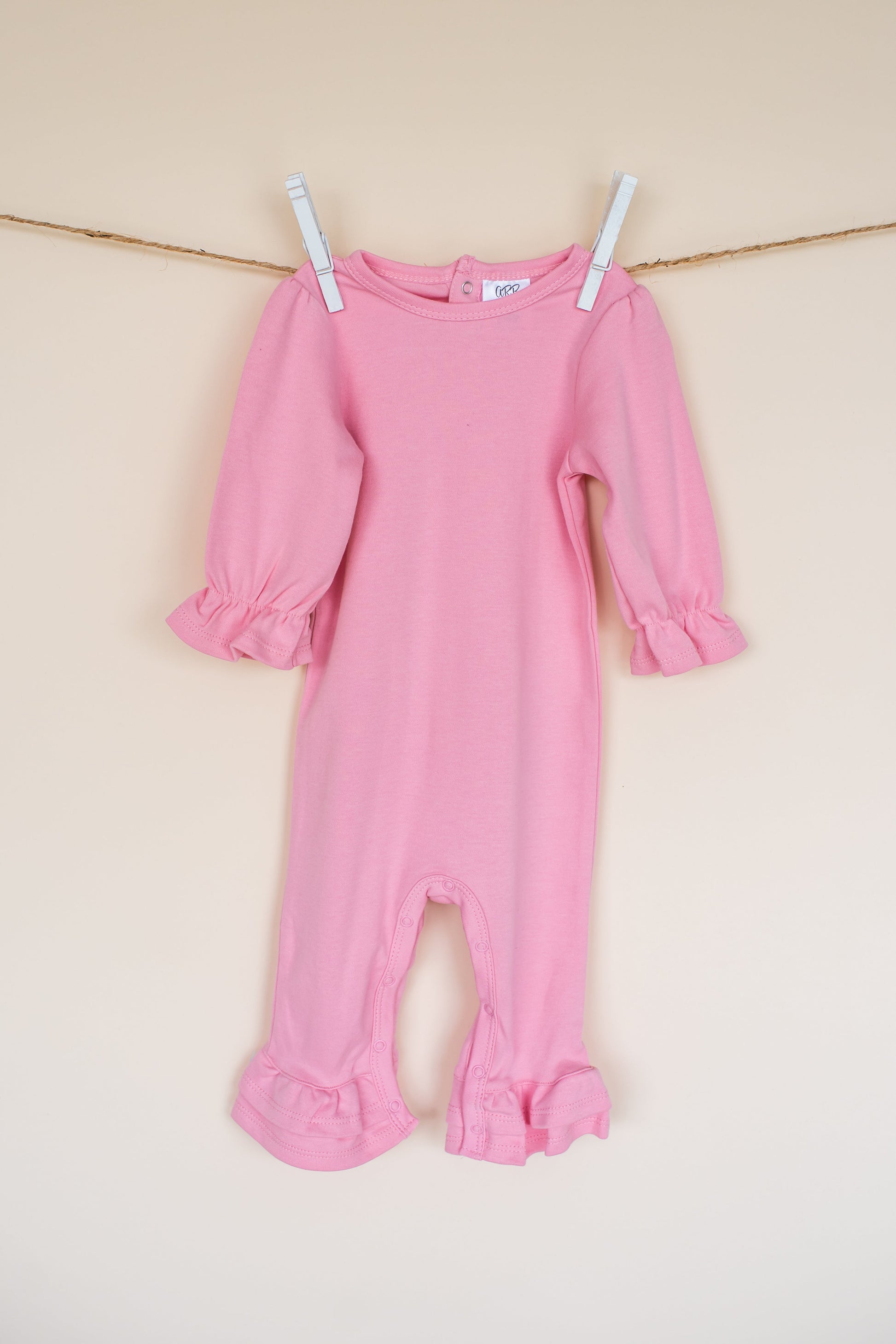 Girl’s Long Sleeve Ruffle Rompers - Bubble Gum Pink / 3-6 Month - ARB Blanks