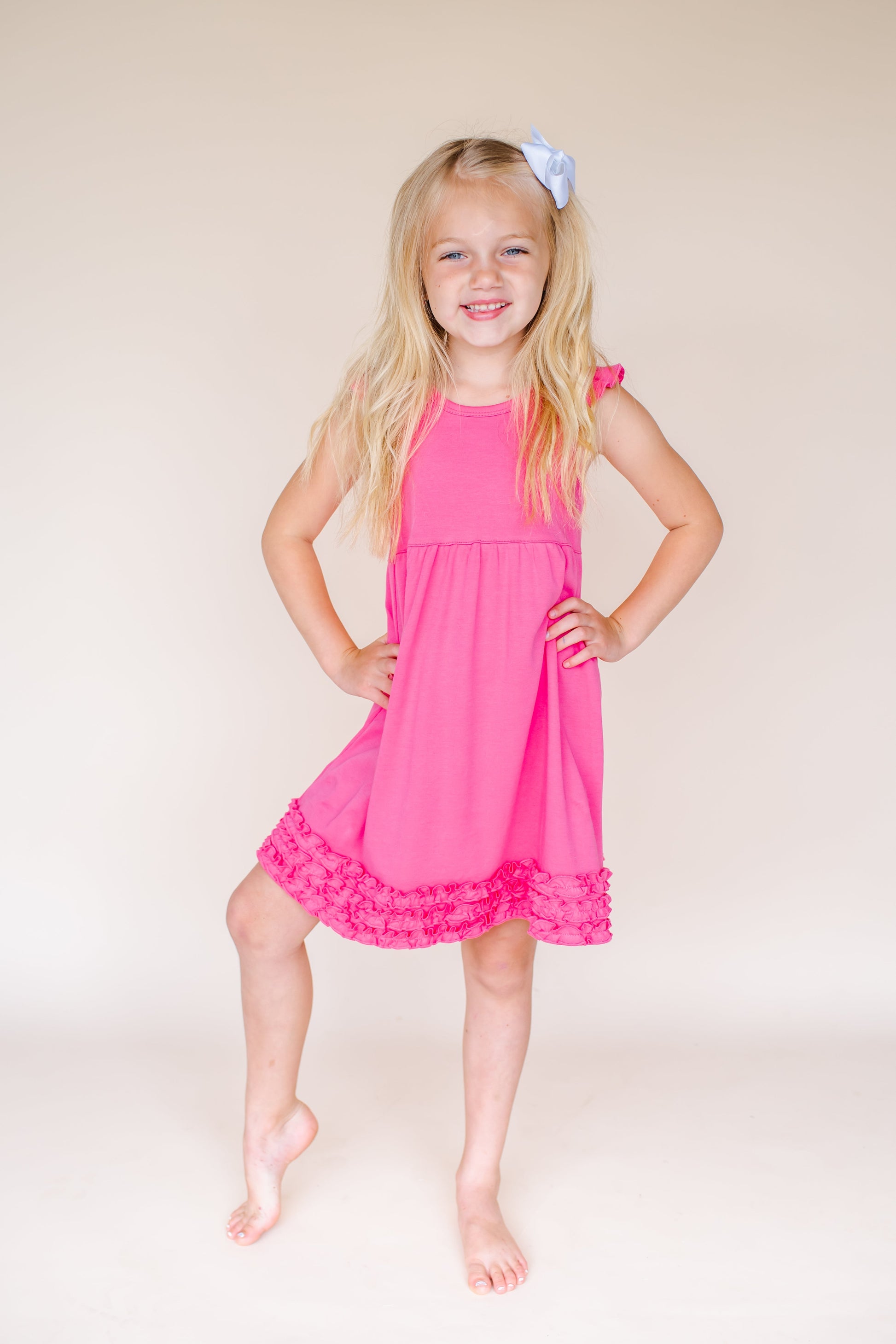 Girl’s Angel Sleeve Empire Waist Dress - Hot Pink / 12M - ARB Blanks