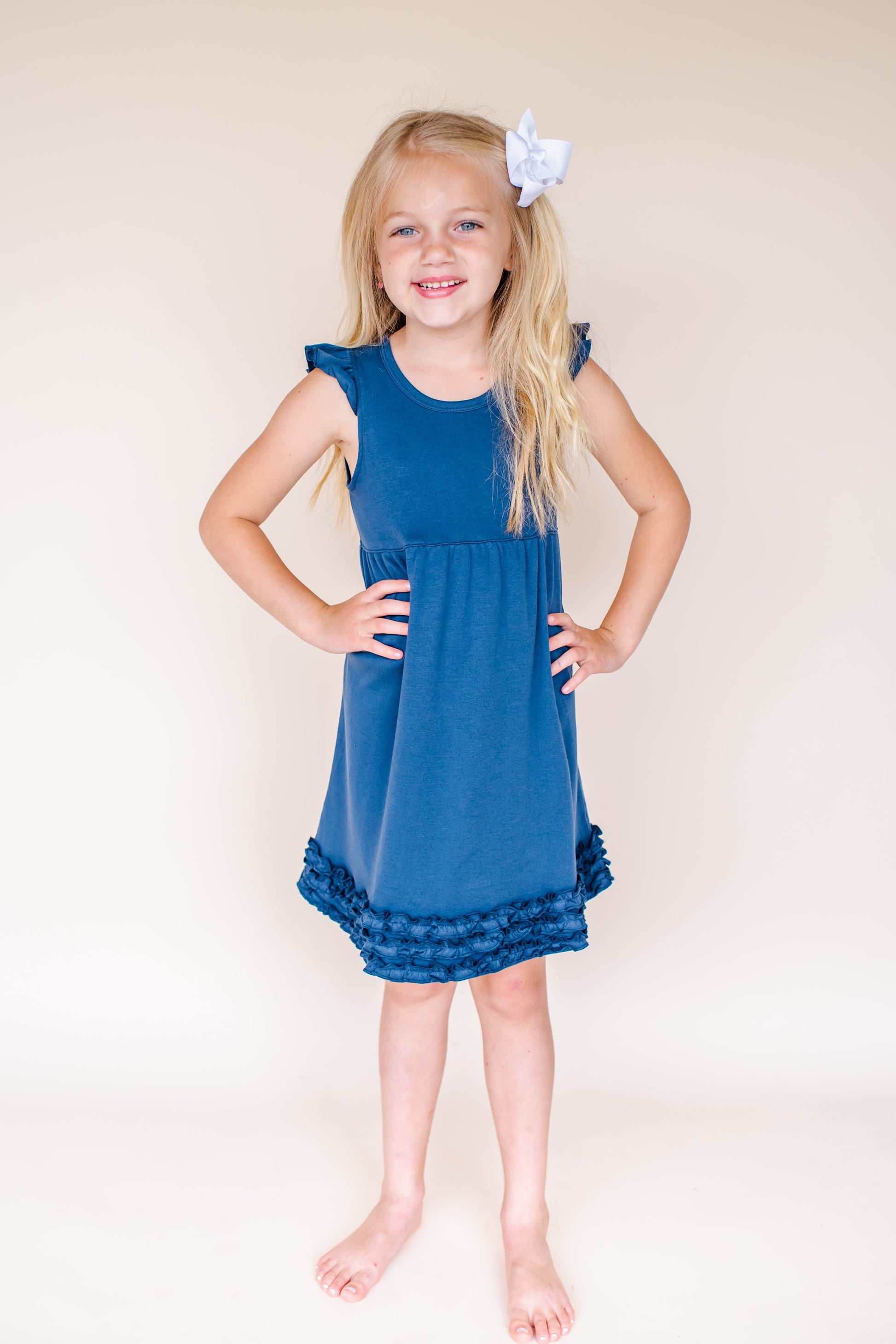 Girl’s Angel Sleeve Empire Waist Dress - Navy / 12M - ARB Blanks