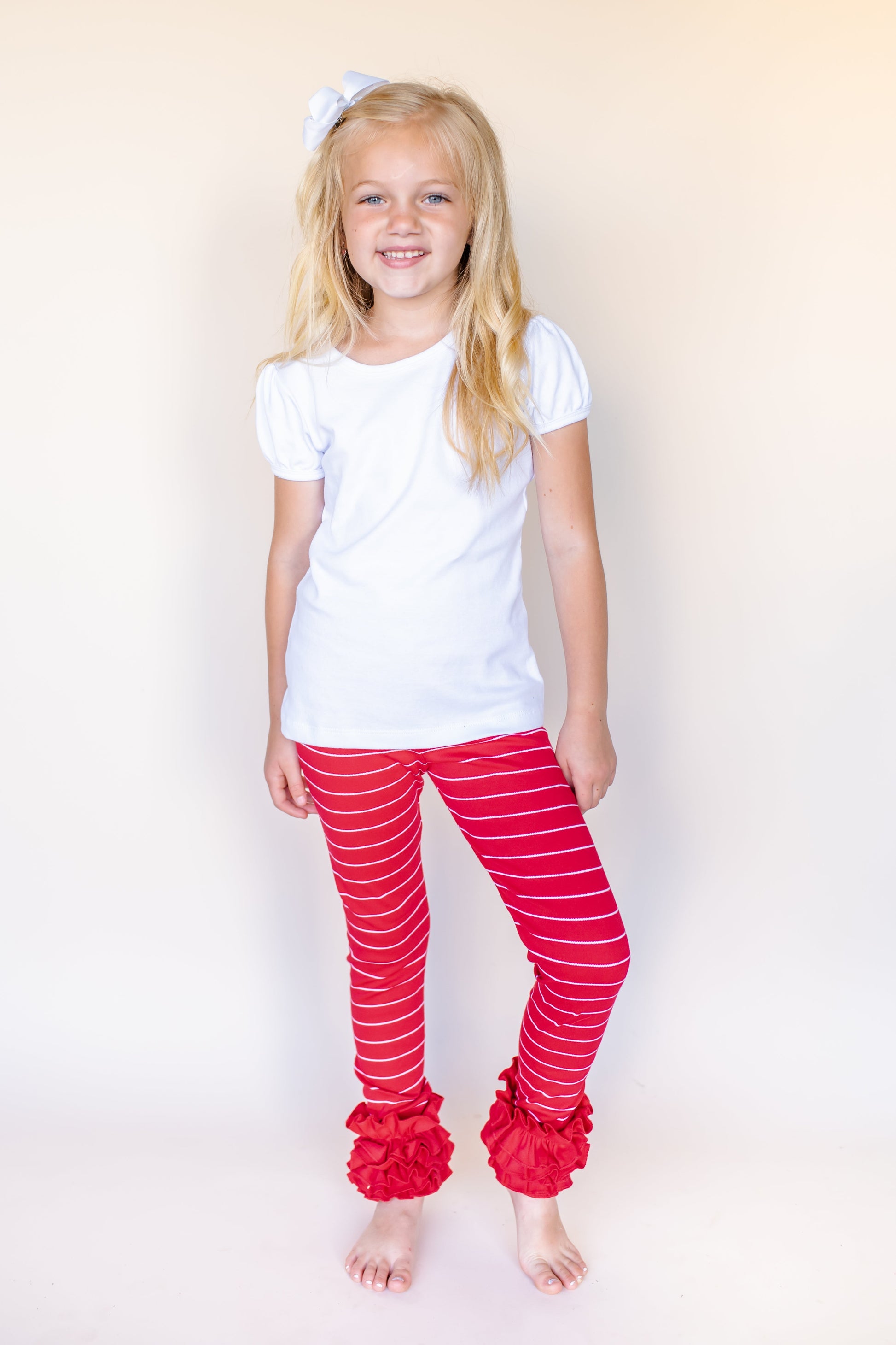 Girl’s Pinstriped Ruffle Icings - Red & White / 12M - ARB Blanks