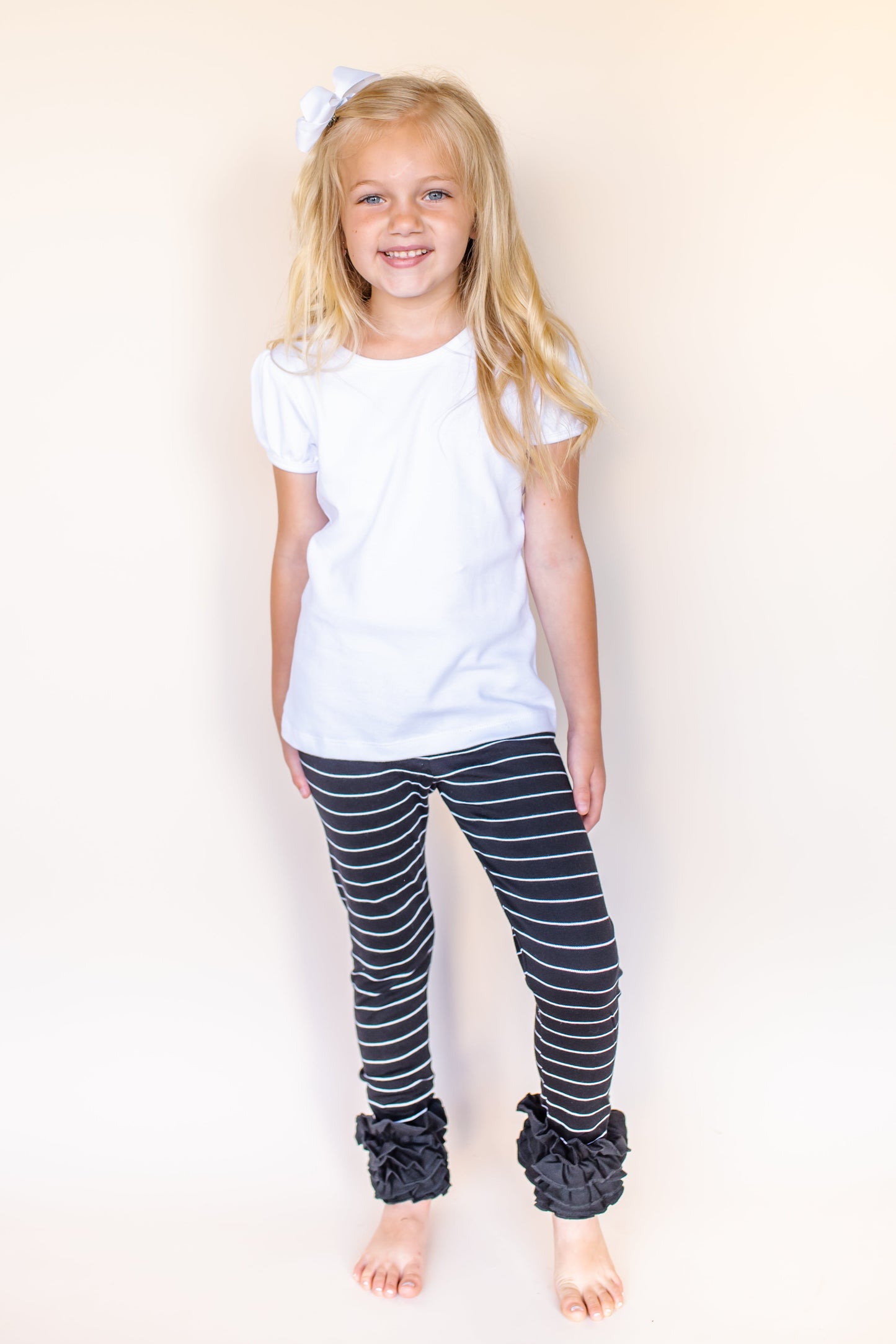 Girl’s Pinstriped Ruffle Icings - Black & White / 12M - ARB Blanks