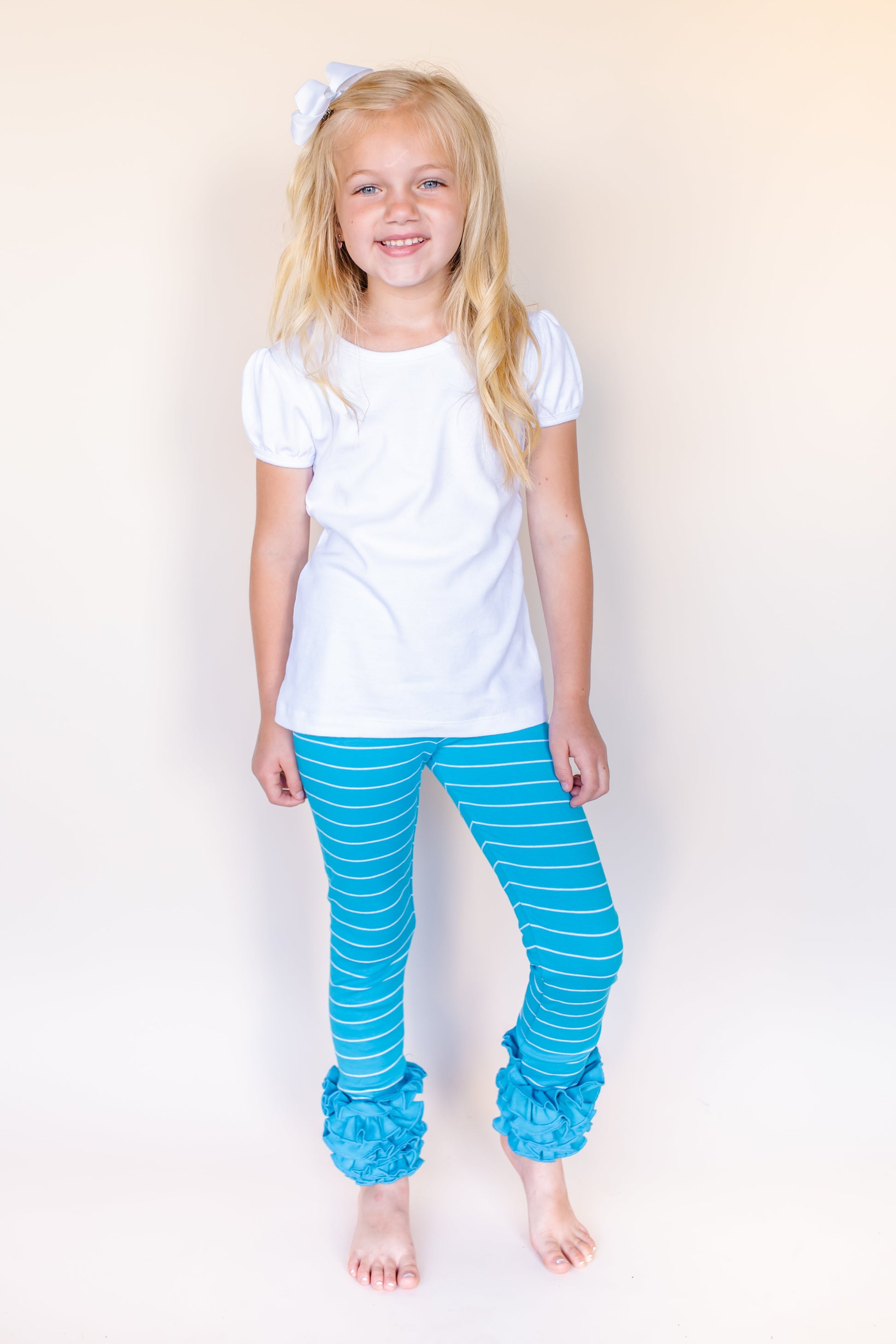 Girl’s Pinstriped Ruffle Icings - Teal & White / 12M - ARB Blanks