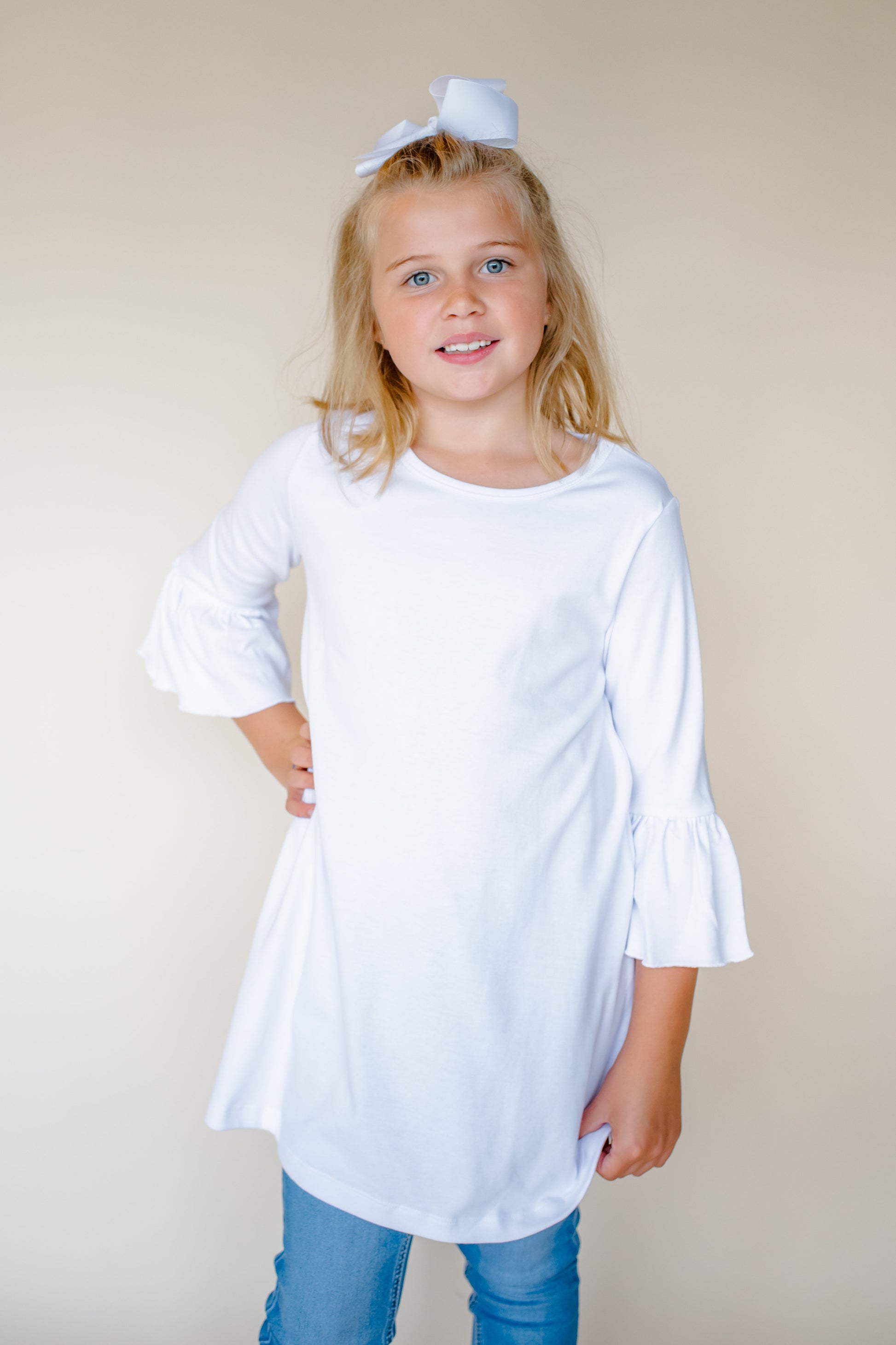 Girl’s Bell Sleeve Tunics - White / 12M - ARB Blanks