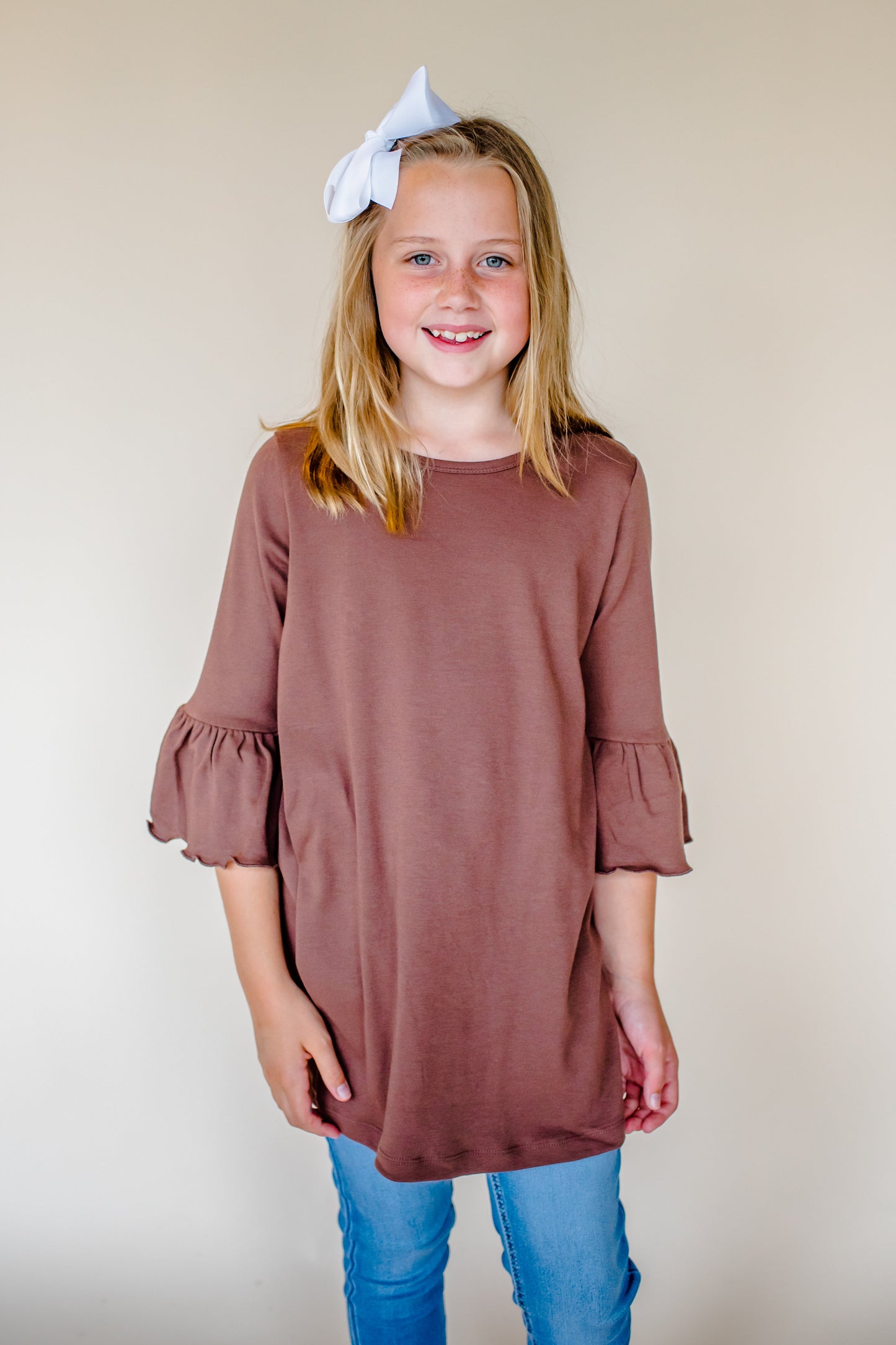Girl’s Bell Sleeve Tunics - Brown / 12M - ARB Blanks