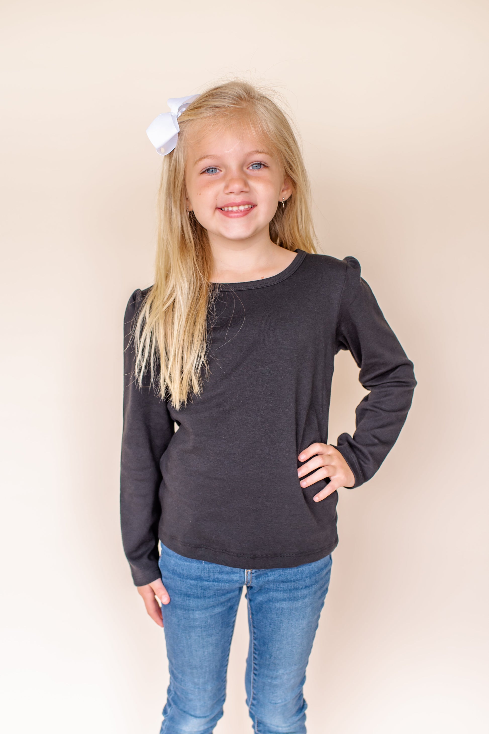 Girl’s Long Sleeve Puff Shirt - Black / 12M - ARB Blanks