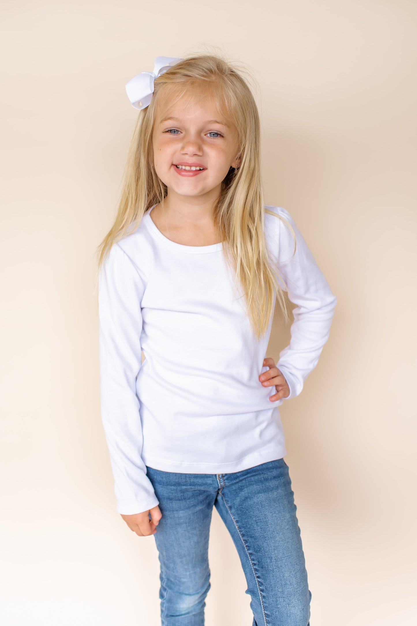 Girl’s Long Sleeve Puff Shirt - White / 12M - ARB Blanks