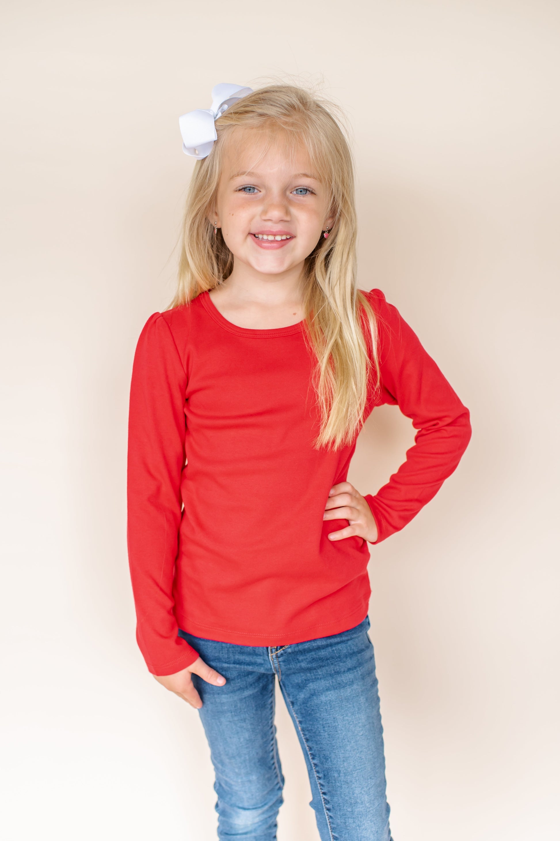 Girl’s Long Sleeve Puff Shirt - Red / 12M - ARB Blanks