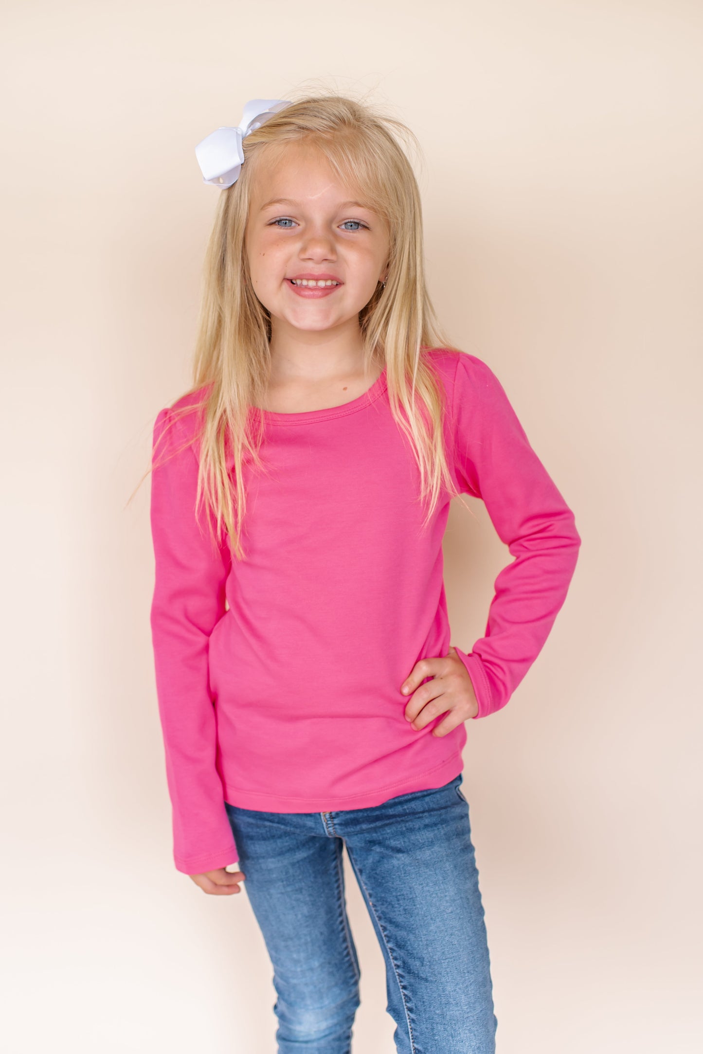 Girl’s Long Sleeve Puff Shirt - Hot Pink / 12M - ARB Blanks