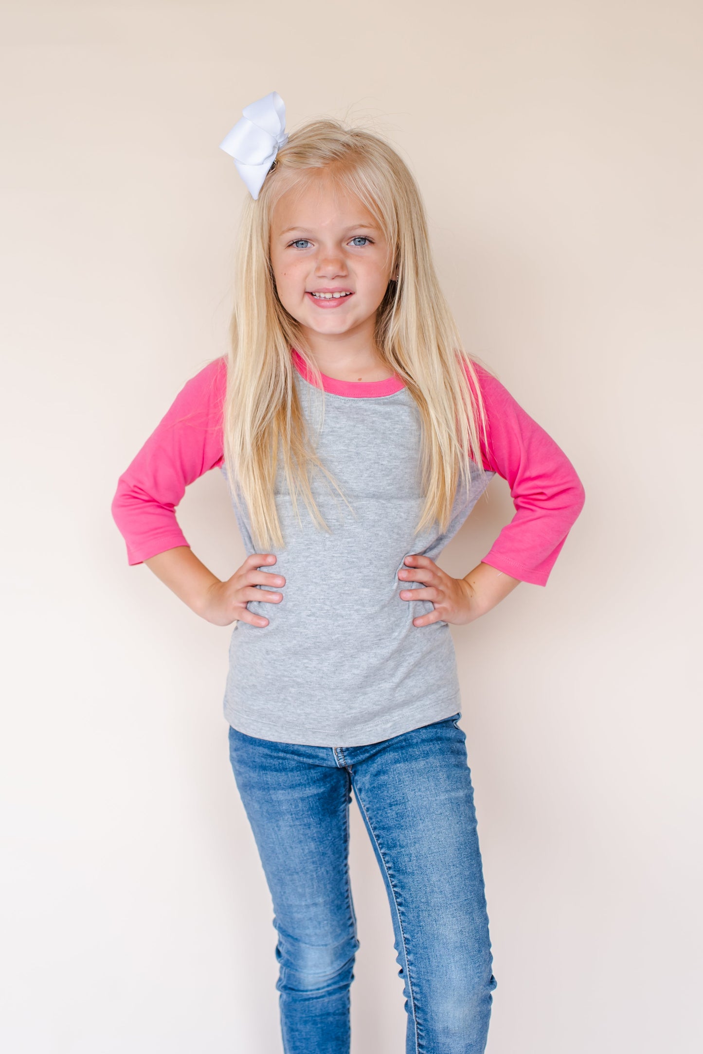 Unisex Raglan Shirt with Grey Body (12M-Toddler) - Hot Pink / 12M - ARB Blanks