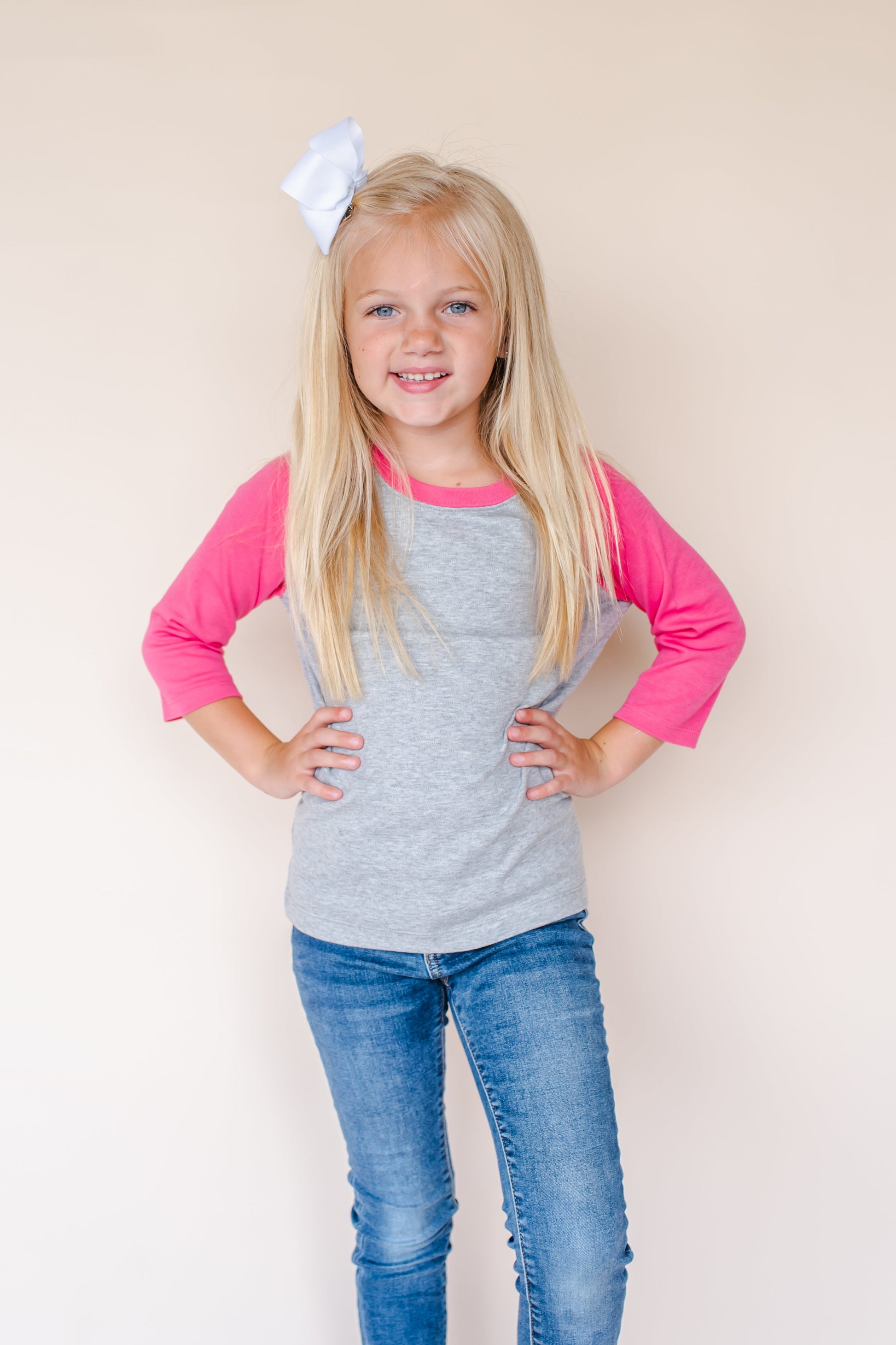 Unisex Raglan Shirt with Grey Body (12M-Toddler) - Hot Pink / 12M - ARB Blanks