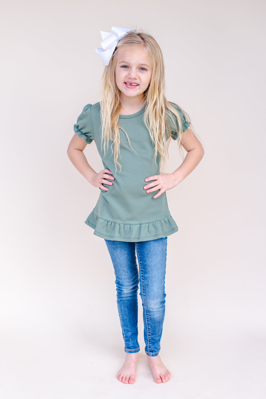Short Sleeve Shirts - NEW COLORS! - Girl’s Short Sleeve Ruffle Shirt / Army Green / 12M - ARB Blanks