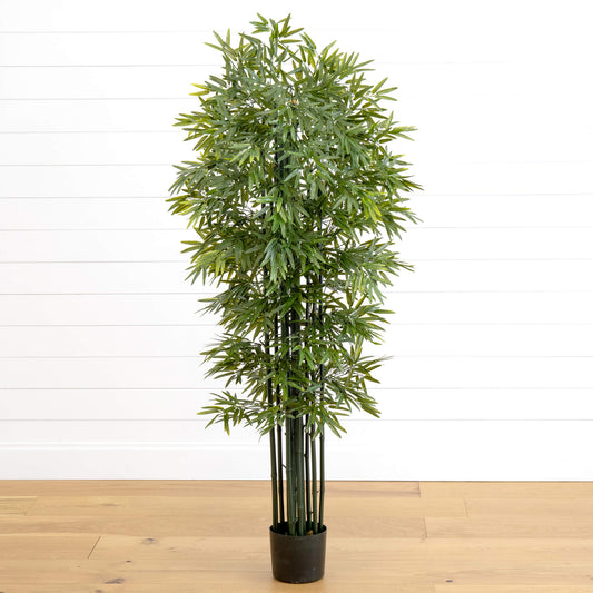 Árbol artificial de bambú de 64" con troncos verdes resistente a los rayos UV (interior/exterior)