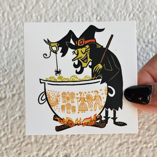 Pyrex Witch Sticker - Pumpkin Butterprint - Halloween