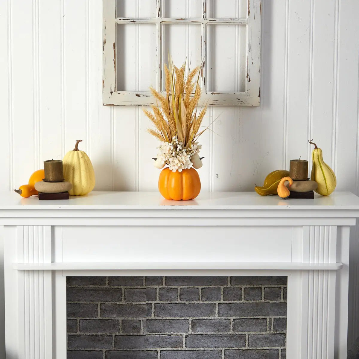 21” Autumn Dried Wheat and Pumpkin Artificial Fall Arrangement in Decorative Pumpkin Vase - Nearly Natural