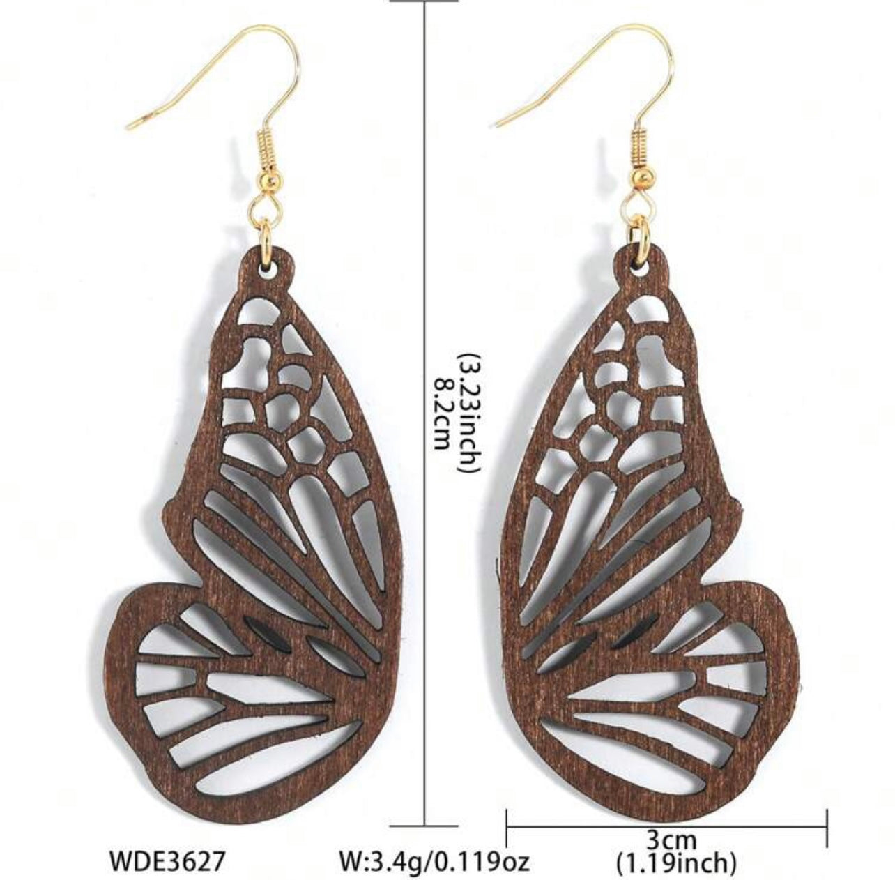 Hermosos aretes de madera con forma de mariposa