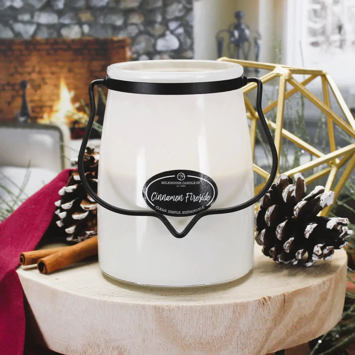 22 oz Butter Jar Candle: Cinnamon Fireside - Milkhouse Candle Company
