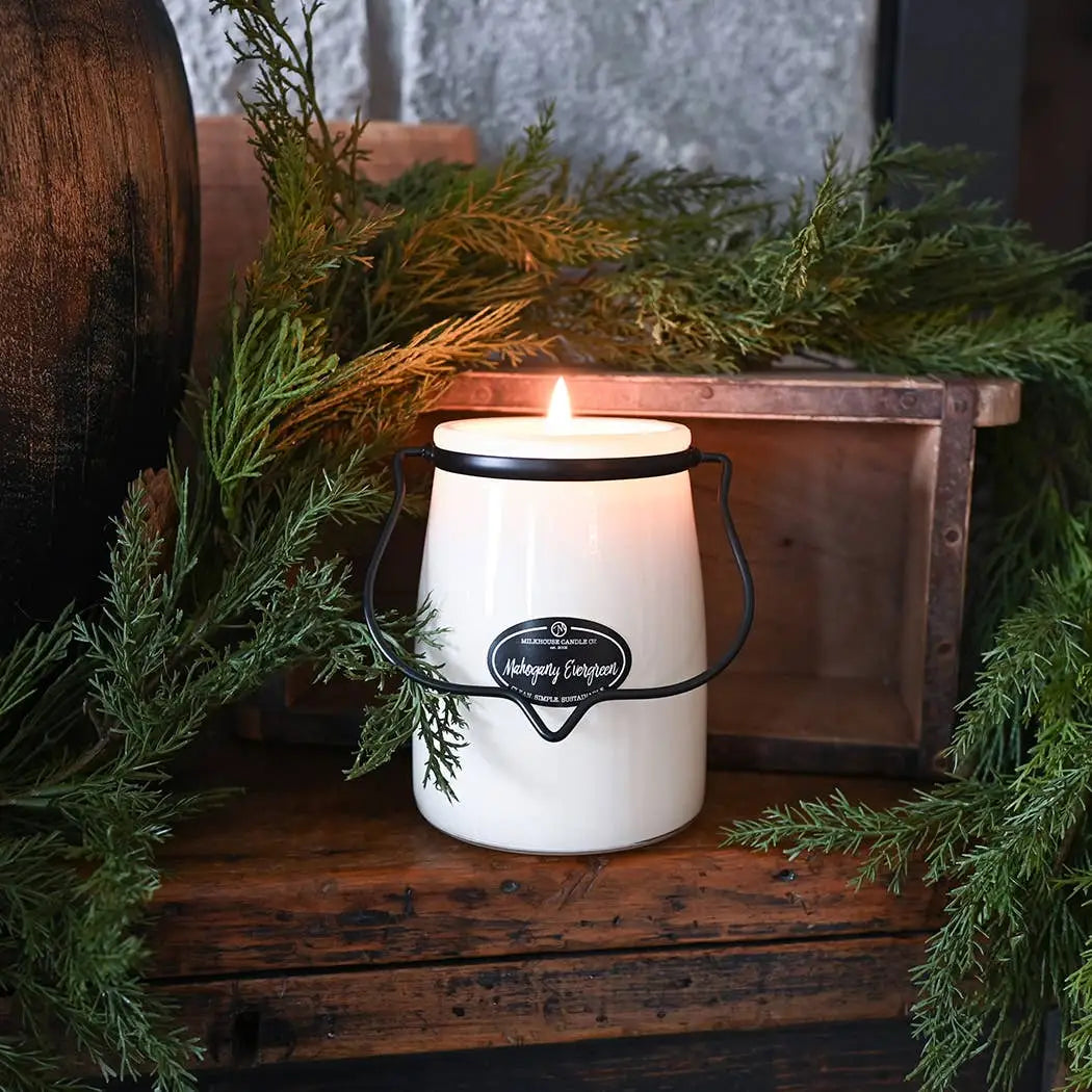 22 oz Butter Jar Candle: Mahogany Evergreen - Milkhouse Candle Company
