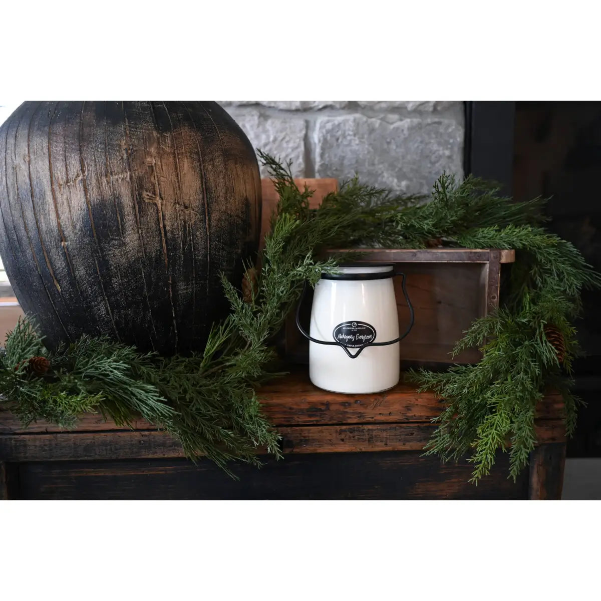 22 oz Butter Jar Candle: Mahogany Evergreen - Milkhouse Candle Company